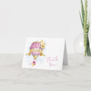 Carte De Remerciements Remerciement pour Baby Shower Montgolfière Rose Go