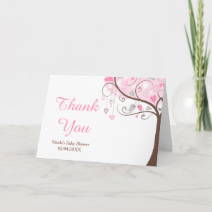 Carte De Remerciements Remerciement pour Baby Shower Oiseau Floral Rose e