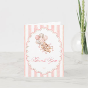 Carte De Remerciements Remerciement pour Baby Shower Ours en Peluche Rose