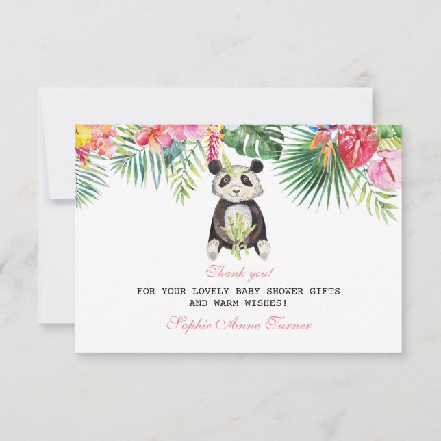 Carte De Remerciements Remerciement pour Baby Shower Panda Mignon Fleurs  (Devant)
