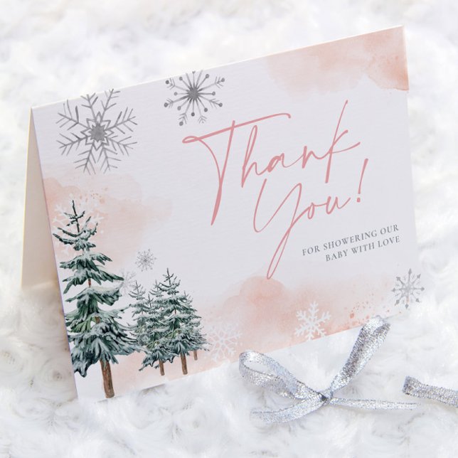 Carte De Remerciements Remerciement pour Baby Shower Pink Winter Wonderla (Créateur téléchargé)