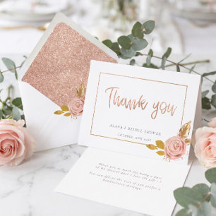 Carte De Remerciements Remerciement pour Baby Shower Rose Gold Floral Gli