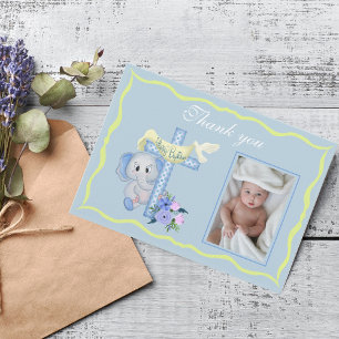 Carte De Remerciements Remerciement pour baptême d'éléphant bébé croix et