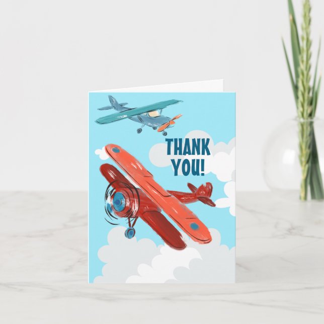 Carte De Remerciements Remerciement pour fête d'anniversaire d'avions (Devant)