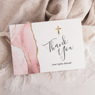 Carte De Remerciements Remerciement pour la Première Communion Rose Pâle 