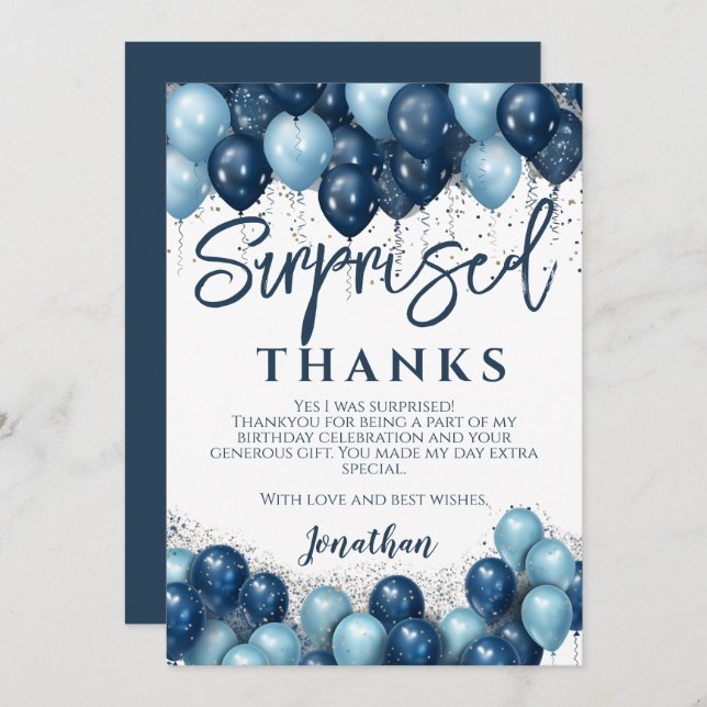 Carte De Remerciements Remerciement pour une fête d'anniversaire surprise (Devant / Derrière)