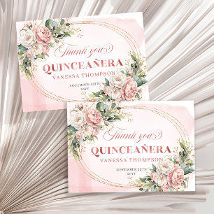 Carte De Remerciements Remerciement Rose Gold Boho Floral pour les Quinze