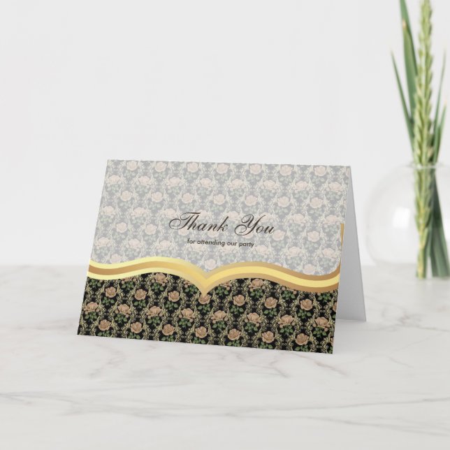 Carte De Remerciements Remerciement Roses sur or antique (Devant)