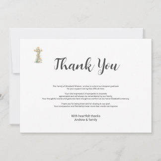 Carte De Remerciements Remerciement simple de deuil funéraire Croix flora