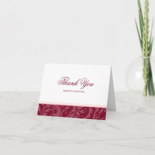 Carte De Remerciements Remerciement Tourbillon en Damas Bourgogne et Rose