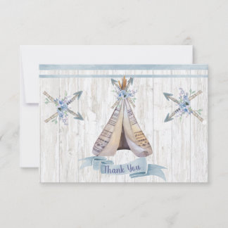 Carte De Remerciements Remerciements | Bébé Bleu Douche Boho Chic Teepee