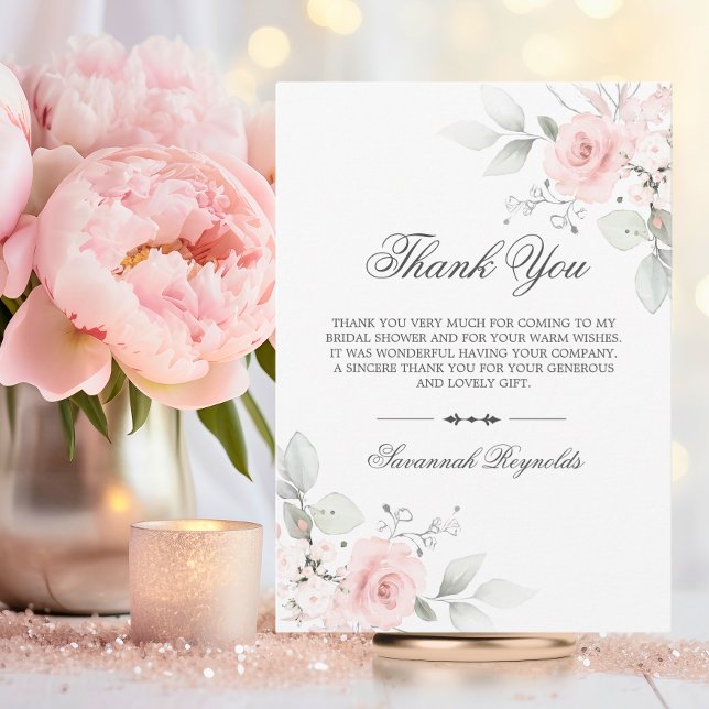CARTE DE REMERCIEMENTS REMERCIEMENTS CADEAU DE MARIAGE FLEURS ROSES EN PI (THANK YOU BRIDAL SHOWER PINK FLORAL ROSES)