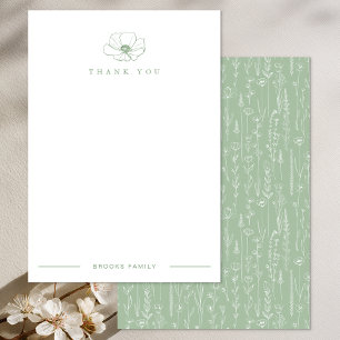 Carte De Remerciements Remerciements de Baby Shower Fleur Sauvage Vert Sa