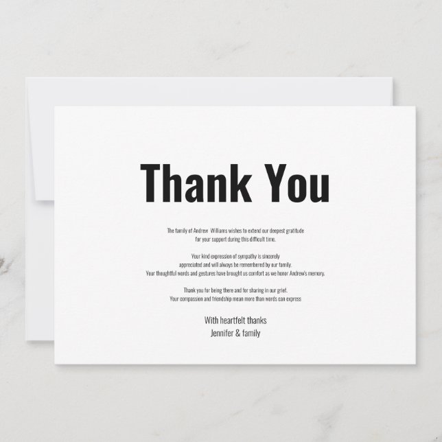 Carte De Remerciements Remerciements de deuil pour funérailles Simple noi (Devant)