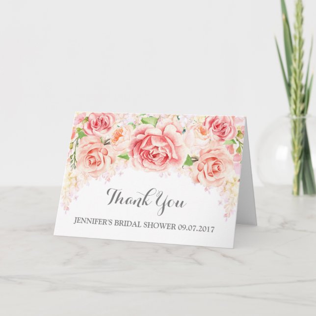 Carte De Remerciements Remerciements de Fête de Mariage Floral Rose Blanc (Devant)