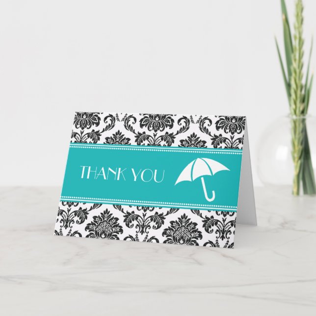 Carte De Remerciements Remerciements de Fête de Mariage Noir et Sarcelle (Devant)