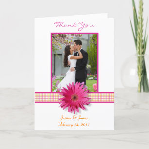 Carte De Remerciements Remerciements de mariage à carreaux de gerbera ros