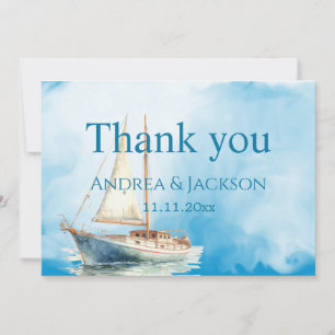 Carte De Remerciements Remerciements de mariage à la voile à l'aquarelle