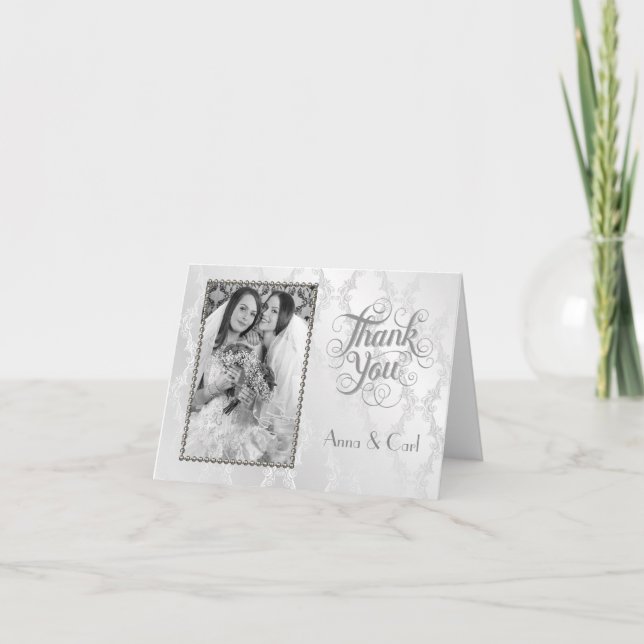 Carte De Remerciements Remerciements de mariage élégant gay argent (Devant)
