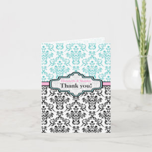 Carte De Remerciements Remerciements de mariage en damas noir turquoise r