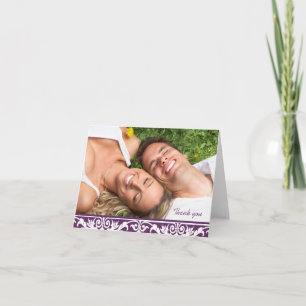 Carte De Remerciements Remerciements de mariage en photo - Blanc et prune