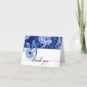 Carte De Remerciements Remerciements de mariage Fleurs d'oiseau bleues ma