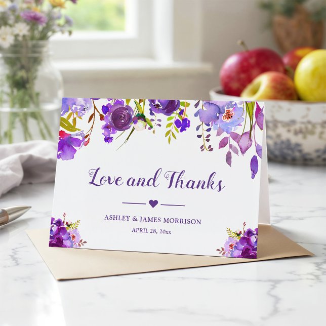 Carte De Remerciements Remerciements de mariage floral violet ultra (Créateur téléchargé)