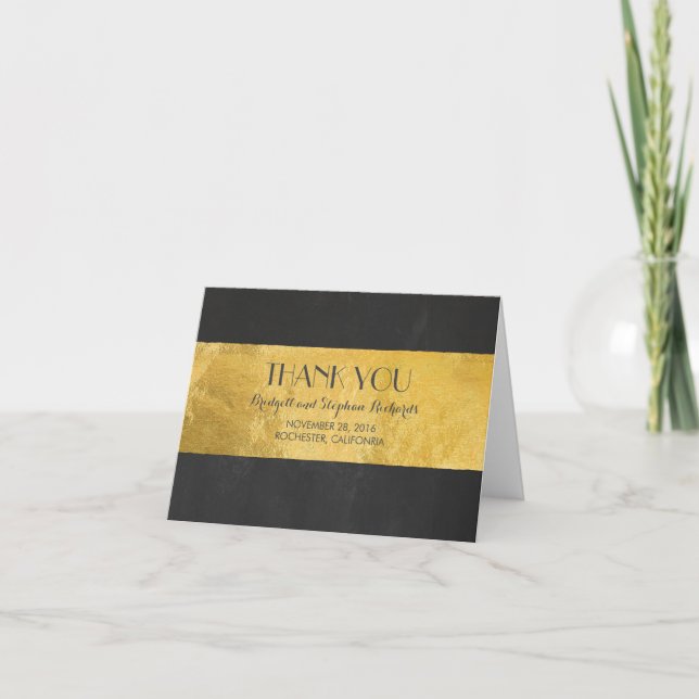 Carte De Remerciements Remerciements de mariage modernes en feuille d'or (Devant)