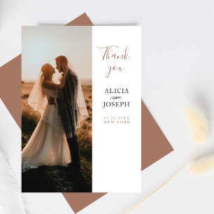 Carte De Remerciements Remerciements de mariage photo beige minimaliste é