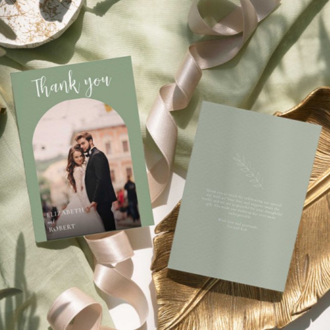 Carte De Remerciements Remerciements de Mariage Sage Vert Photo Script Mo (Créateur téléchargé)