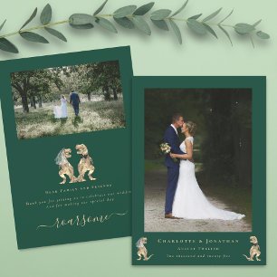 Carte De Remerciements Remerciements de photo de mariage Dinosaur Green