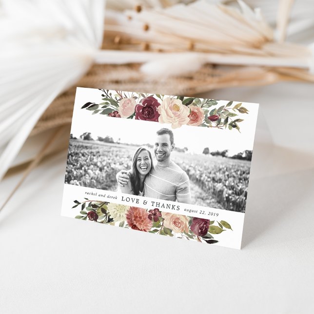 Carte De Remerciements Remerciements de photo de mariage Rustic Bloom (Créateur téléchargé)