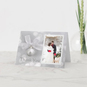 Carte De Remerciements Remerciements de photo de mariage Silver Bell