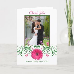 Carte De Remerciements Remerciements de photo florale verte de gerbera ro