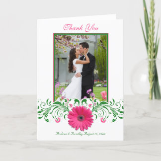 Carte De Remerciements Remerciements de photo florale verte de gerbera ro