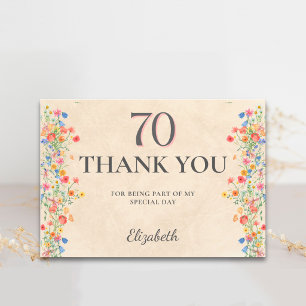 Carte De Remerciements Remerciements Élégants pour les 70 ans Fleur Sauva