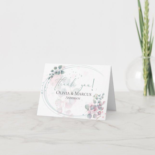 Carte De Remerciements Remerciements | Feuillage d'eucalyptus à l'aquarel (Devant)