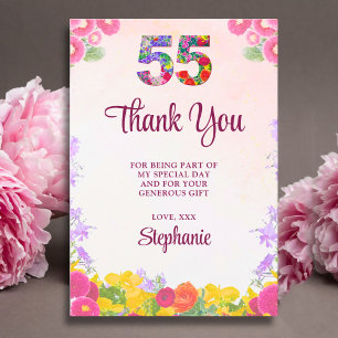 Carte De Remerciements Remerciements Fleuris 55e Anniversaire - Fleurs de