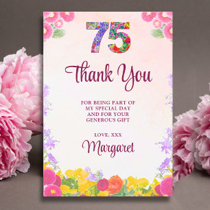 Carte De Remerciements Remerciements Fleuris pour les 75 Ans - Fleur de T