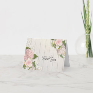 Carte De Remerciements Remerciements Fleurs de Hydrangeas Roses Dentelle 