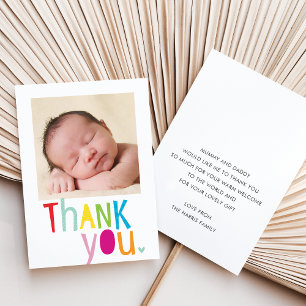 Carte De Remerciements REMERCIEMENTS PHOTO nouveau bébé moderne type colo