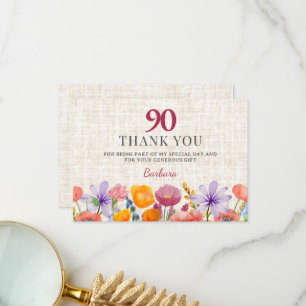 Carte De Remerciements Remerciements pour 80e anniversaire floral - Éléga