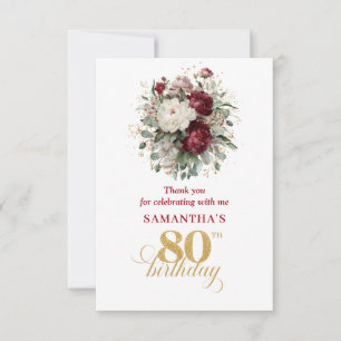 Carte De Remerciements Remerciements pour 80ème Anniversaire Élégant Rose