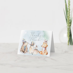 Carte De Remerciements Remerciements pour Baby Shower Animaux Bohème Aqua