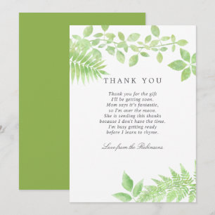 Carte De Remerciements Remerciements pour Baby Shower de greenery à l'aqu
