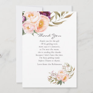 Carte De Remerciements Remerciements pour Baby Shower Fleur Peach et Bour