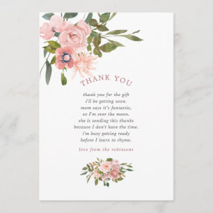 Carte De Remerciements Remerciements pour Baby Shower Floral Blush et Ros