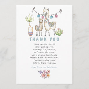 Carte De Remerciements Remerciements pour Baby Shower sur le thème de Lam