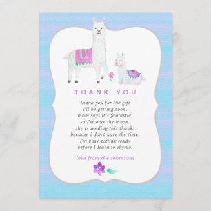 Carte De Remerciements Remerciements pour Baby Shower sur le thème du lam
