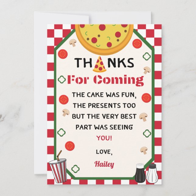 Carte De Remerciements Remerciements pour la fête d'anniversaire pizza (Devant)